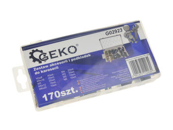 Geko G02923 U veida paliktņu komplekts, 170gb, M3-M6 skrūves un paplāksnes, 40xM3x8mm, 20xM4x16mm, 15xM5x12mm, 10xM6x20mm (G02923)