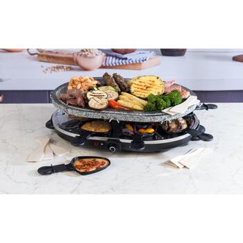 Giles & Posner Настольный раклет EK1872GV2VDE, 1200W, каменная плита 43x30см, 8 сковородок, 8 лопаток, регулируемый термостат (EK1872GV2VDE)