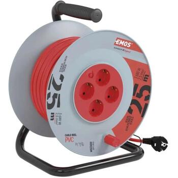 Emos Удлинитель катушка P09225M, 25 м, 4 розетки, 230 В, 16 А, PVC, IP20, защита от детей (P09225M)