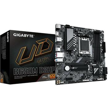 Gigabyte Mātesplate B650M D3HP 1.3, AMD Socket AM5, 5+2+2 fāzes VRM, 4*DIMM DDR5, 2xPCIe 4.0 M.2, 2.5GbE LAN, 1xHDMI, 2xDP (B650M D3HP 1.3)