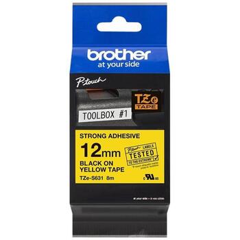 Brother лента для этикеток TZE-S631, 1.2см, 8м, черный на желтом, TZe, ламинированная, сверхпрочный клей, водостойкая (TZE-S631)