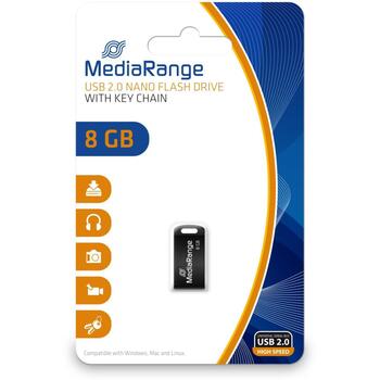 Mediarange USB флеш-накопитель MR920, 8 ГБ, USB 2.0, Скорость чтения 15 МБ/с, Скорость записи 4 МБ/с, Черный цвет (MR920)