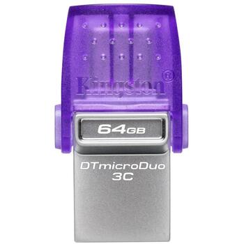 Kingston DataTraveler microDuo 3C DTDUO3CG3/64GB, 64 ГБ, 200 МБ/с, USB Type-A/Type-C, фиолетовый (DTDUO3CG3/64GB)
