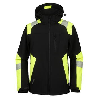 Augstas redzamības softshell jaka, melna/dzeltena, M, Pesso, ASTRA_M, 96% poliesteris, 4% Spandex (ASTRA_M)