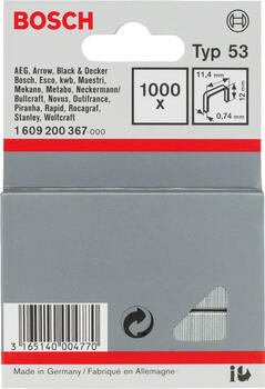 Skavas 53 tips 11,4x12 mm, 1000 gab., Bezvadu/pneimatiskajiem skavotājiem, rokas skavotājiem SMALKSTIEPLES SKAVA, TYPE 53, 1609200367, BOSCH (1609200367)