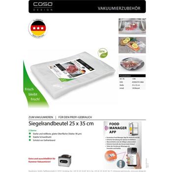 Caso Sealed edge bags 01286, 100 пакетов, 25x35 см, прозрачные, подходят для вакуумной упаковки (01286)