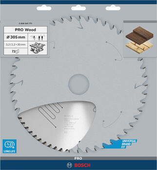 Ripzāģa disks Optiline Wood 305x30x3,2mm Z72, Galda zāģiem PRO WOOD RIPZĀĢA ASMENS, 2608641771, BOSCH (2608641771)