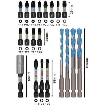 Bosch PRO 2608521U83, 20 gab. triecienskrūvgrieža un urbjmašīnas uzgaļu komplekts, 25-55mm, PH2-PZ2, T15-T30, HEX-9, 5-8mm (2608521U83)
