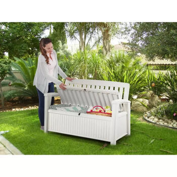 Keter Patio Storage Bench 29202690508, 227L, 133x61x89cm, белый, запираемый, 2 места (29202690508)