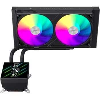 Gamemax procesora šķidruma dzesētājs GLACIER 240 LCD BK, 240mm, 85.82 cfm, TDP līdz 280W, ARGB ventilators (GLACIER 240 LCD BK)