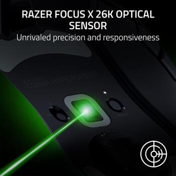 Razer bezvadu spēļu pele Cobra HyperSpeed RZ01-05570100-R3G1, 26000 dpi, 2.4 GHz, Bluetooth, USB-C, 62 g, RGB, 7 pogas (RZ01-05570100-R3G1)