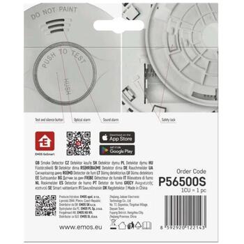 Emos Дымовой детектор TS380C-HW P56500S, 38x120x120mm, Wi-Fi, 10г, 85dB, IP20, 2x1,5V AA, 0-40°C, 0-93% RH (P56500S)