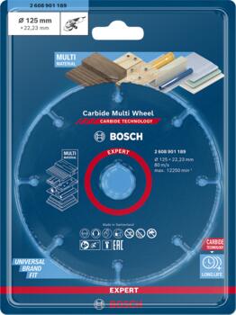 Cietmetāla disks 125 x 1 x 22,23 mm, Mazām leņķa slīpmašīnām EXPERT CARBIDE MULTI WHEEL GRIEZĒJDISKS, 2608901189, BOSCH (2608901189)