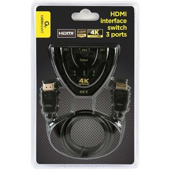 Gembird DSW-HDMI-35 HDMI коммутатор 3 порта, 0.5 м кабель, 5 В, 0.15 А, черный, индикаторы портов LED (DSW-HDMI-35)