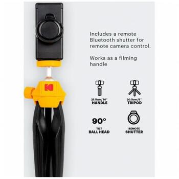 Kodak Штатив KTP001, 21см, Желтый/Черный, Съемный пульт дистанционного управления, Bluetooth переключатель (KTP001)