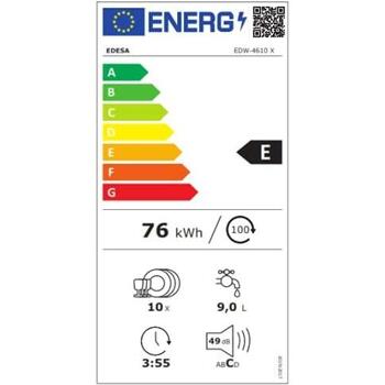 Edesa Посудомоечная машина EDW-4610 X 926270304, 45 см, 10 комплектов посуды, E, 9 л, 49 дБ, 7 программ (926270304)