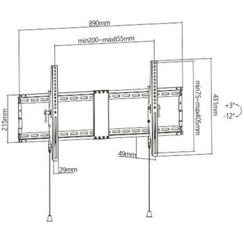 Gembird televizora stiprinājums WM-90T-01, atbalsta 43-90 collu, maksimālā slodze 70 kg, VESA 200x200-800x400 mm, 12° slīpums (WM-90T-01)