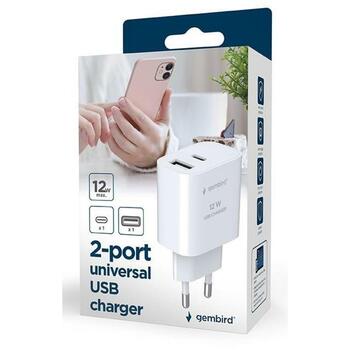 Gembird Lādētājs USB universāls TA-UC-2AC12-01-BK 5 V, 2.4 A, 2 porti, melns, pārslodzes aizsardzība, īssavienojuma aizsardzība (TA-UC-2AC12-01-BK)