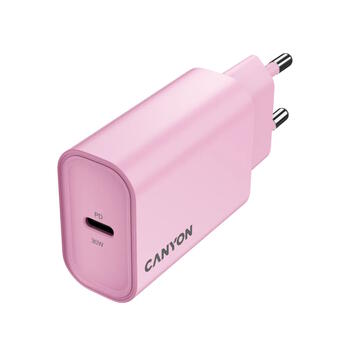 Компактное сетевое USB зарядное устройство с максимальной мощностью 30 Вт и 1×PD USB C портом OnCharge 30CL Max Power 30W EU Розовый CNE-CHA30CLPK CANYON (CNE-CHA30CLPK)
