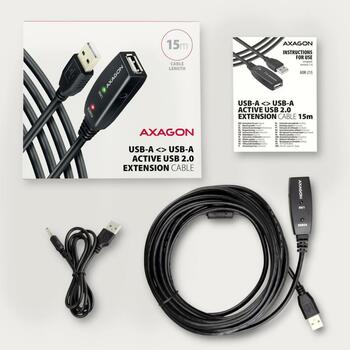 Axagon USB кабель ADR-215, 15м, активный A-M к A-F, 1 x USB 2.0, 1 x USB 3.0, черный (ADR-215)