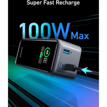 Anker Power Bank A1336011, 20000 мАч, 200 Вт, 2xUSB-C, 1xUSB-A, быстрая зарядка, дорожный чехол (A1336011)