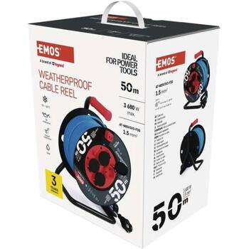Emos Кабельная катушка с мобильным центром P08650W, 50 м, 4, 230 В, 16 А, IP44, PVC, 1,5 мм², 7 800 г (P08650W)