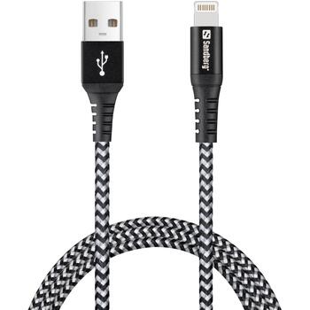 Sandberg USB kabelis 441-35, 1 m, Lightning, USB A, vīrišķais, Kevlar, melns, pelēks (441-35)