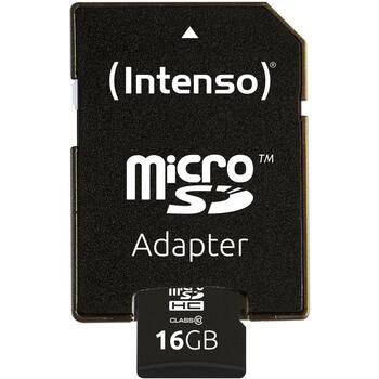 Intenso карта памяти micro SDHC 3413470 16 ГБ, скорость чтения 25 МБ/с, класс 10, водо- и ударопрочная, SD адаптер (3413470)