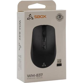 Sbox Мышь WM-837B, 4D, 1600 DPI, 2x AAA, 10m, беспроводная RF 2.4 GHz, совместима с Windows и MacOS (WM-837B)