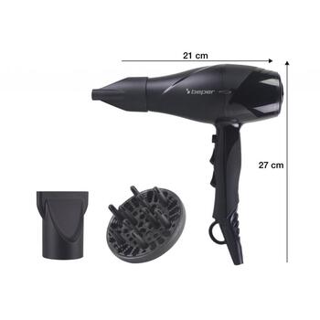 Beper Фен P301ASC002, 2200W, 2 скорости, 3 температурных режима, 2 насадки, диффузор, съемный фильтр, холодный воздух (P301ASC002)