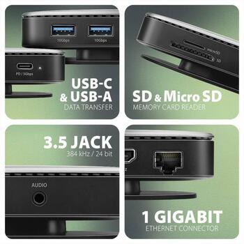 Axagon док-станция HMC-UFO 9в1 USB-C 10Gbps, 1x HDMI, 2x USB-A, 1x USB-C, 1x RJ-45, 3.5 мм аудио, M.2 SSD (HMC-UFO)