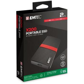 Emtec Портативный SSD ECSSD2TX200, 2 TB, USB-C 3.2 Gen 1, до 450 MB/s, совместим с Windows и Mac (ECSSD2TX200)