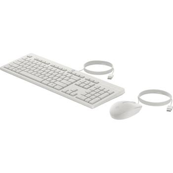 HP 225 проводной комплект мыши и клавиатуры AW5S6AA#ABB, USB, 1200 DPI, оптическая, 3 кнопки, полноразмерная, белый, 1.8 м (AW5S6AA#ABB)