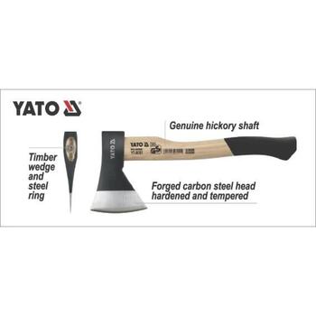 Yato топор YT-8001, 600г, 360мм, рукоять гикори, DIN 5131, холодная ковка, закаленный, шлифованный, черненый, углеродистая сталь (YT-8001)