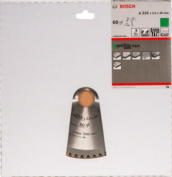 Stacionārā ripzāģa disks 216x30x60, kokam, Paneļzāģiem PRO WOOD RIPZĀĢA ASMENS, 2608640433, BOSCH (2608640433)