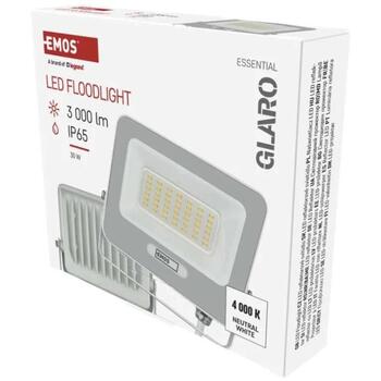 Emos LED prožektors GLARO ZS2234W, 30 W, 3000 lm, IP65, neitrāli balta, alumīnija, 120°, 20 000 h (ZS2234W)