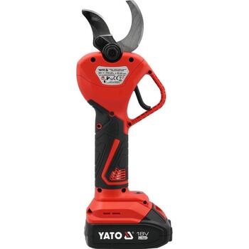 Yato Аккумуляторный садовый секатор YT-828382, 18V, 40мм, 2000mAh, Li-Ion, 36Wh, 1ч, 5.5мм, SK5, 1.01м/с², 73дБ, 62дБ, бесщеточный (YT-828382)
