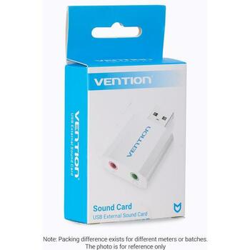 Звуковая карта Vention VAB-S13, USB, 2.1 канала, 16 бит, 3.5 мм выход для наушников, серебристый (VAB-S13)
