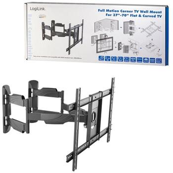 Logilink BP0047 televizora stūra sienas stiprinājums, 37-70 collas, 45 kg, VESA 600x400 mm, noliece -8/+5°, pagrieziens -90/+90° (BP0047)