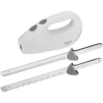 Adler Электрический нож AD 4512, 200 W, 850 g, Нержавеющая сталь, 2 ножа, 29 см длина лезвия, 1 м шнур питания, Белый (AD 4512)