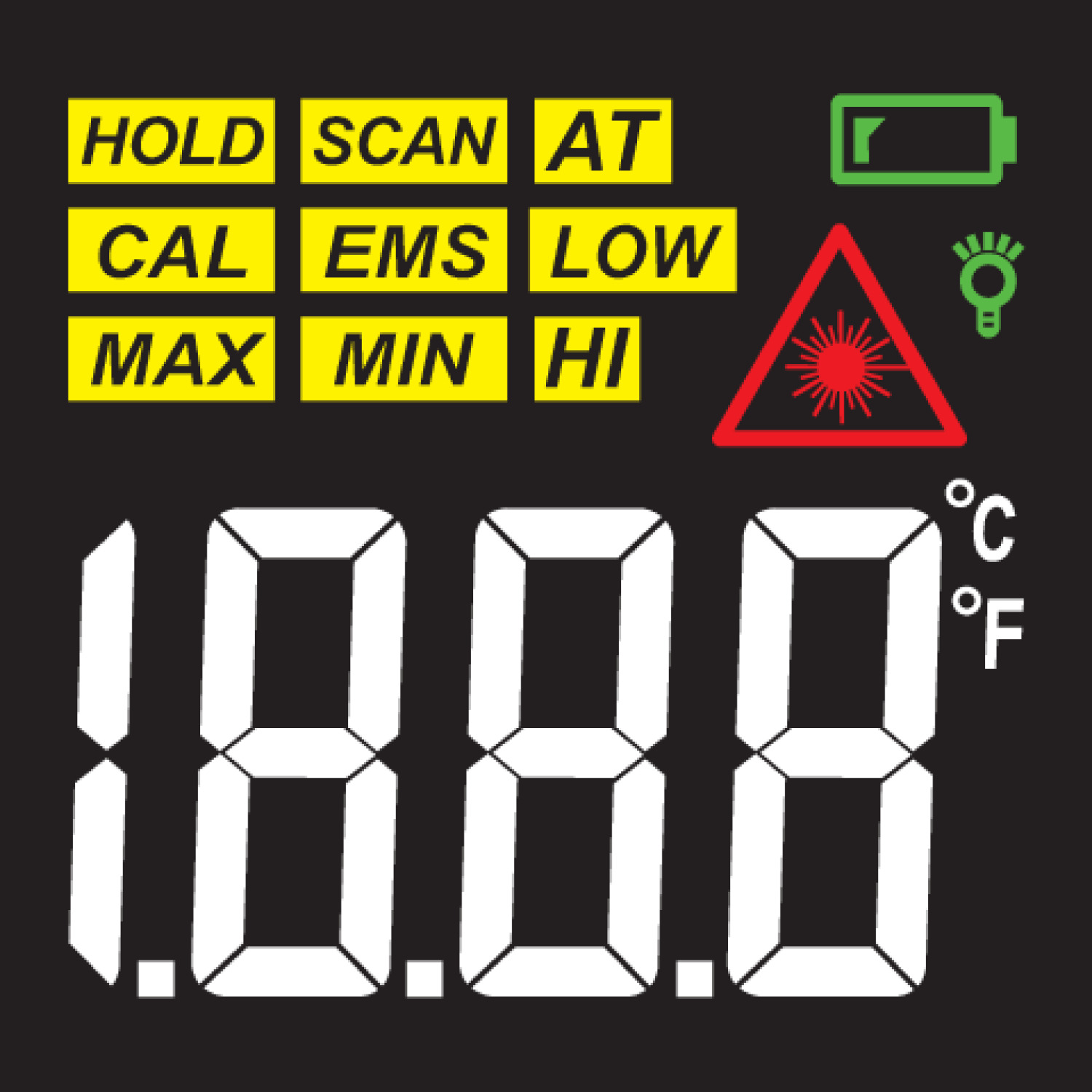Yato YT-73200 инфракрасный термометр, от -50°C до +600°C, ±1.5°C, 12:1, 0.1°C, 500мс, лазерный прицел, ЖК-дисплей (YT-73200)