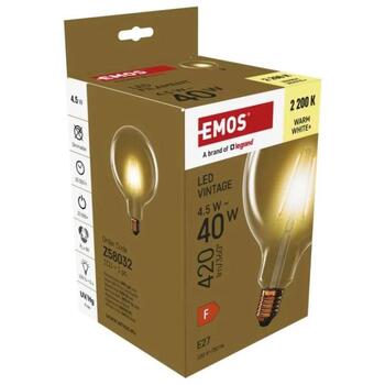 Emos LED лампа Vintage G125 Z58032, 4,5 Вт, 420 лм, 230 В, 25 000 ч, E27, 2 200 K, 320°, 4 чипа, F класс (Z58032)