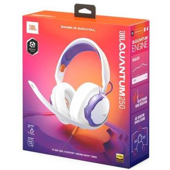 JBL Quantum 250 Wireless White JBLQTUM250WHT, беспроводная гарнитура, 50 мм, 32 Ом, 20-20000 Гц, 100 дБ, 1.5 м, для игр (JBLQTUM250WHT)
