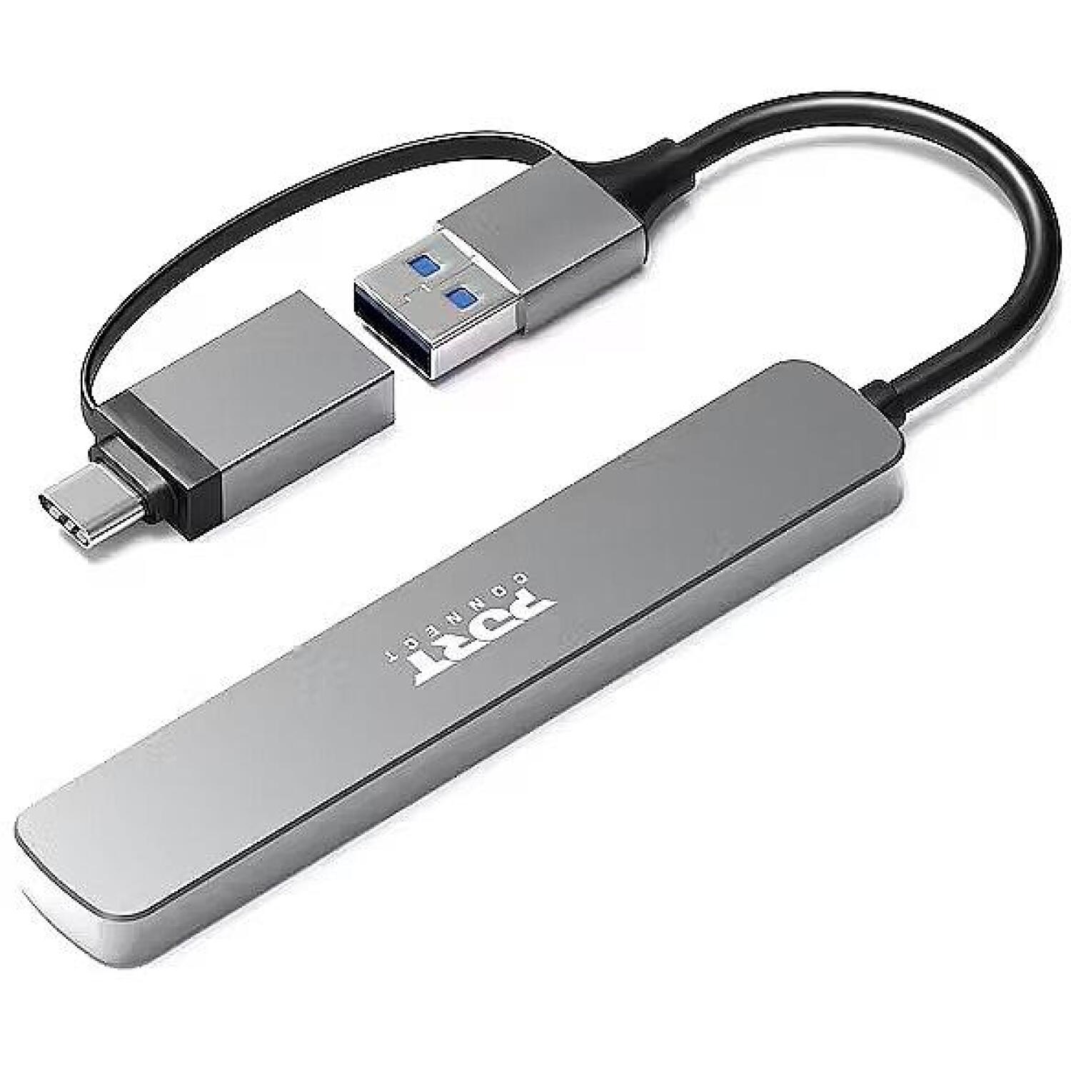 Port Connect USB-хаб 900161, 4x USB-A 3.0, 5 Гбит/с, USB-C/USB-A, алюминиевый корпус, MacOS, Windows (900161)