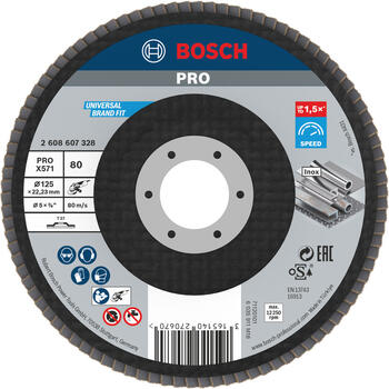 Slīpp.slīpšķ.metālam top D=125 mm, K 80, 1 gab., Mazām leņķa slīpmašīnām PRO X571 VĒDEKĻVEIDA DISKS, 2608607328, BOSCH (2608607328)