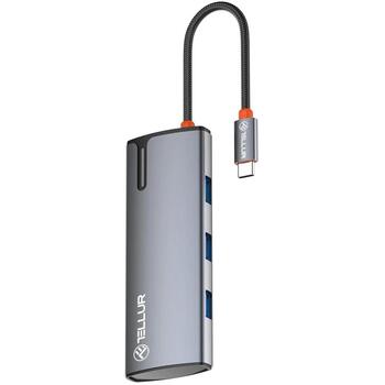 Tellur USB-C хаб TLL321061, 5V/3A, 15V/3A, 20V/5A, 20V/5A PD3.0 100W, 4K 30Hz, 5 портов (TLL321061)