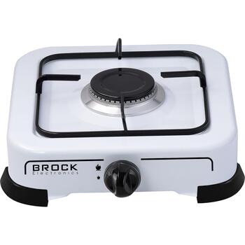 Brock GS 001 W Мини-плита, 1 конфорка, 268 мм, 64 мм, белая, чугунные горелки, защита от утечки газа (GS 001 W)