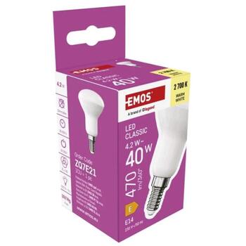 Emos LED лампочка Classic R50 ZQ7E21, 4,2 Вт, 470 лм, теплый белый, 230 В/50 Гц, 120°, 30 000 часов, E14 (ZQ7E21)