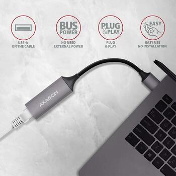 Axagon Сетевой адаптер ADE-TR, 1000 Mbit/s, USB 3.2, Realtek RTL8153, Gigabit Ethernet, Plug and Play, адаптер питания (ADE-TR)