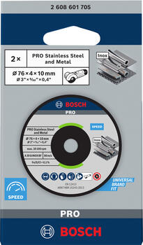 Slīpēšanas disks 76 x 4 x 10 mm, 2 gab, Mazām leņķa slīpmašīnām PRO STAINLESS STEEL AND METAL SLĪPRIPA, 2608601705, BOSCH (2608601705)